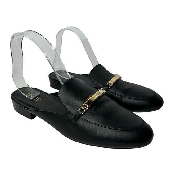 Michael Kors Black Leather Nadia Flat Mules loafers 10 slip on - Picture 1 of 11